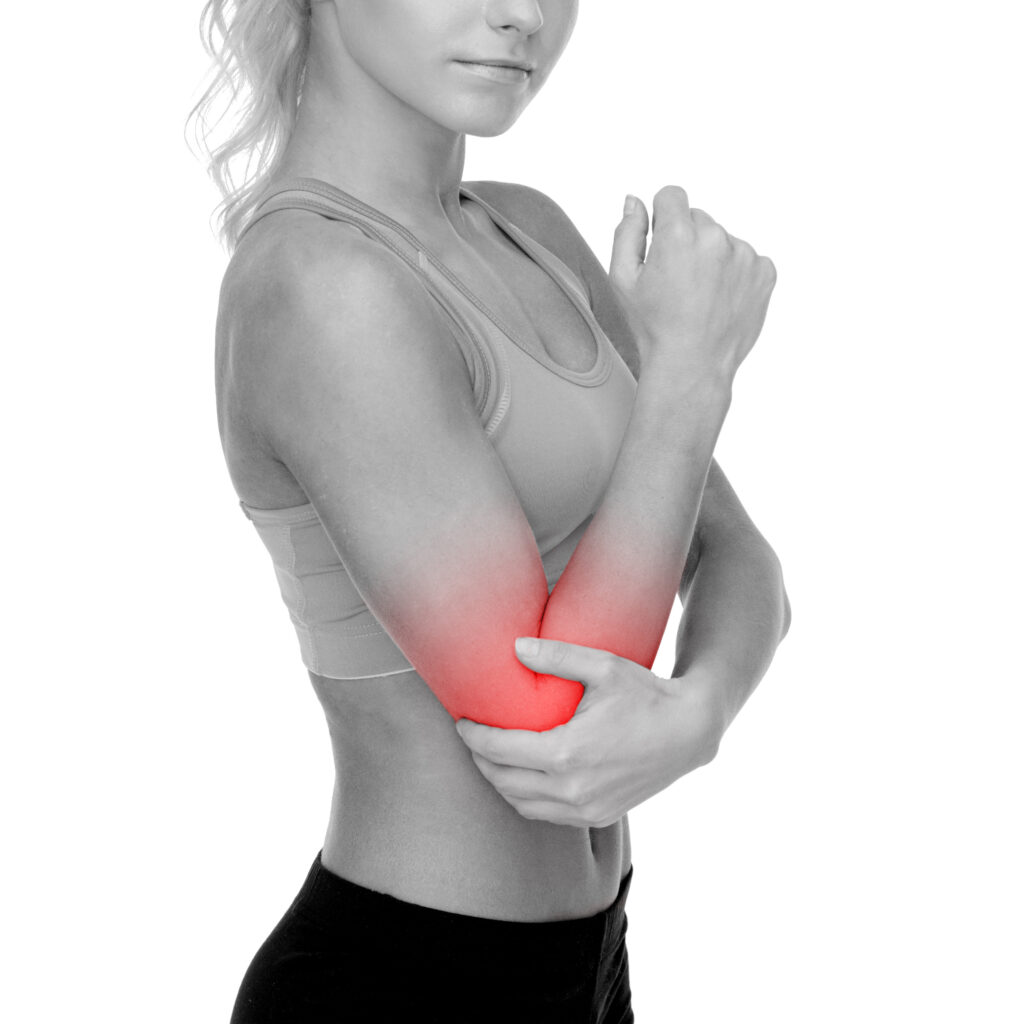 healthcare fitness medicine sporty woman with pain elbow